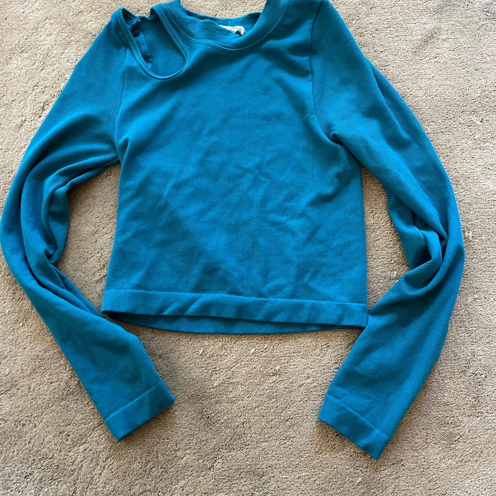 Teal Long Sleeve Women's Cropped Top
